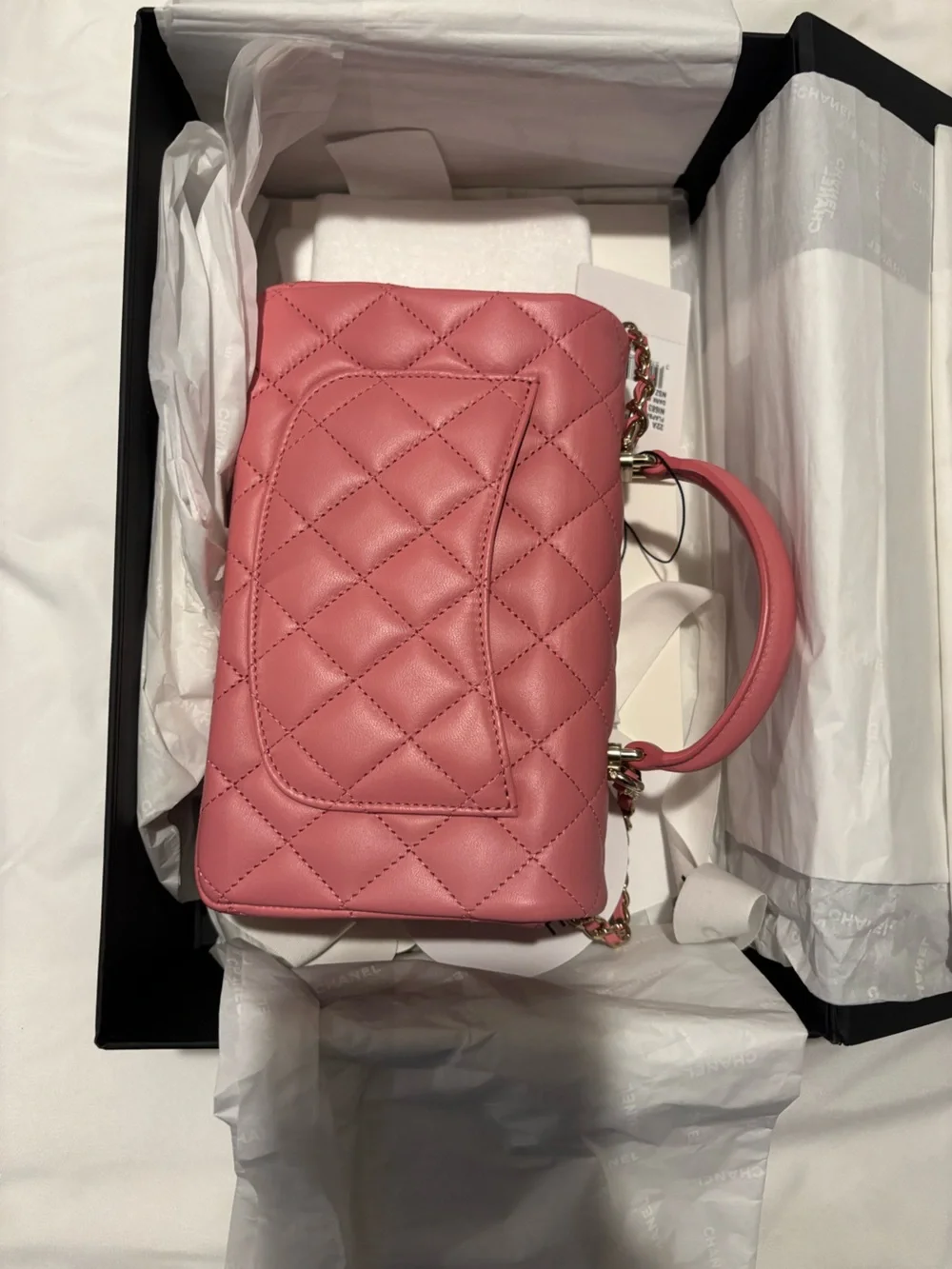 CHANEL Pink Quilted Leather Top-Handle Satchel with Chain